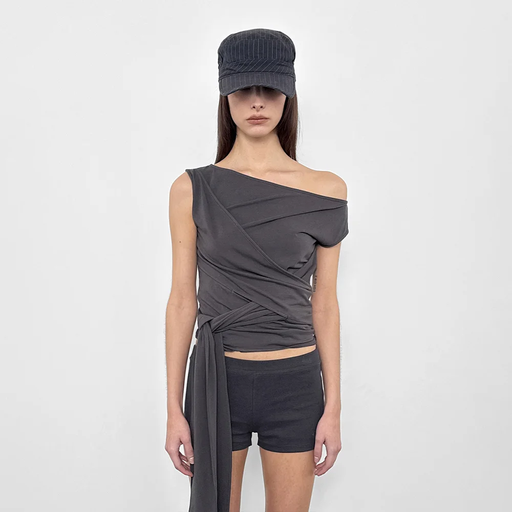 One-Shoulder Strap Sleeveless_Charcoal