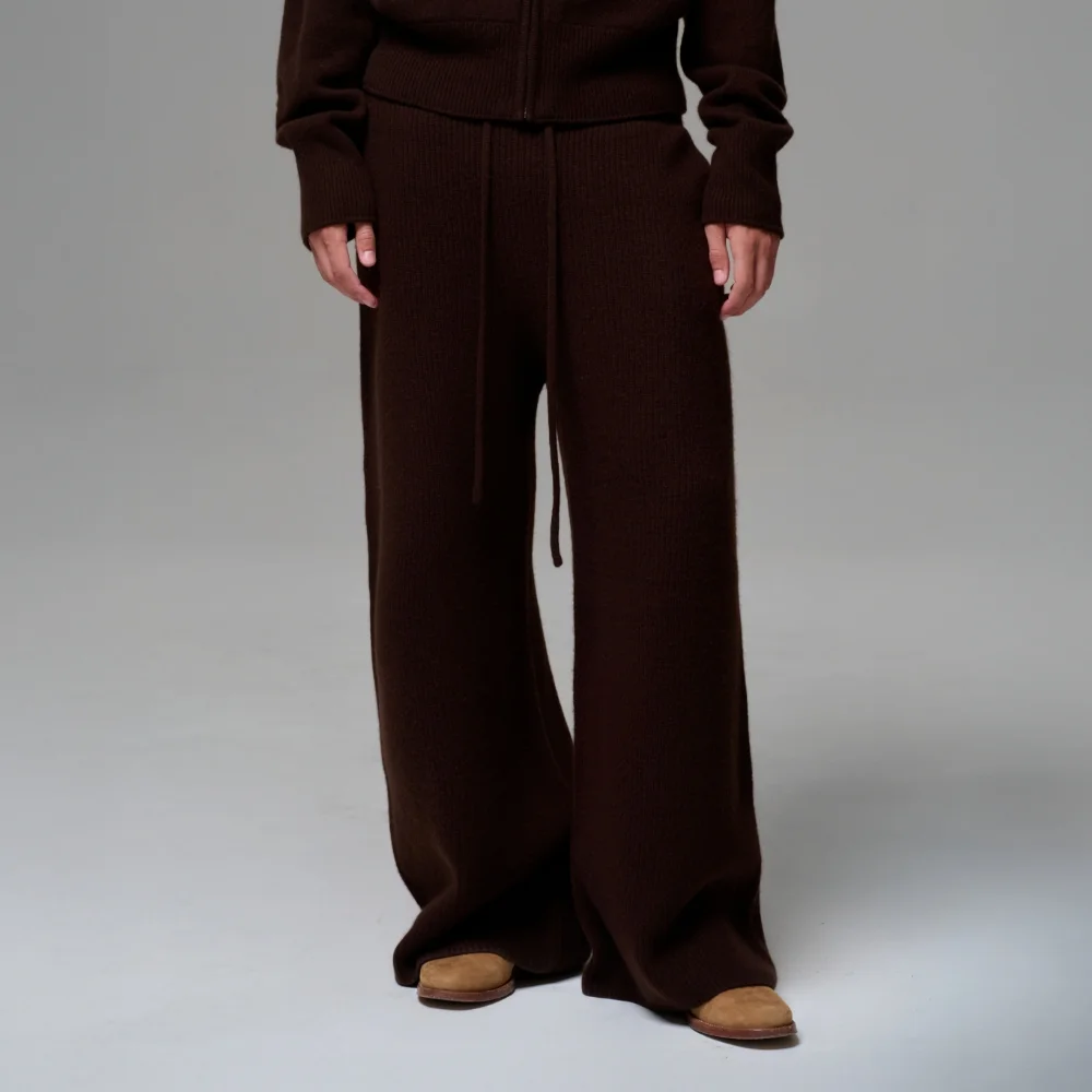 MEN CASHMERE BLEND RELAXED KNIT SWEATPANTS - DARK BROWN