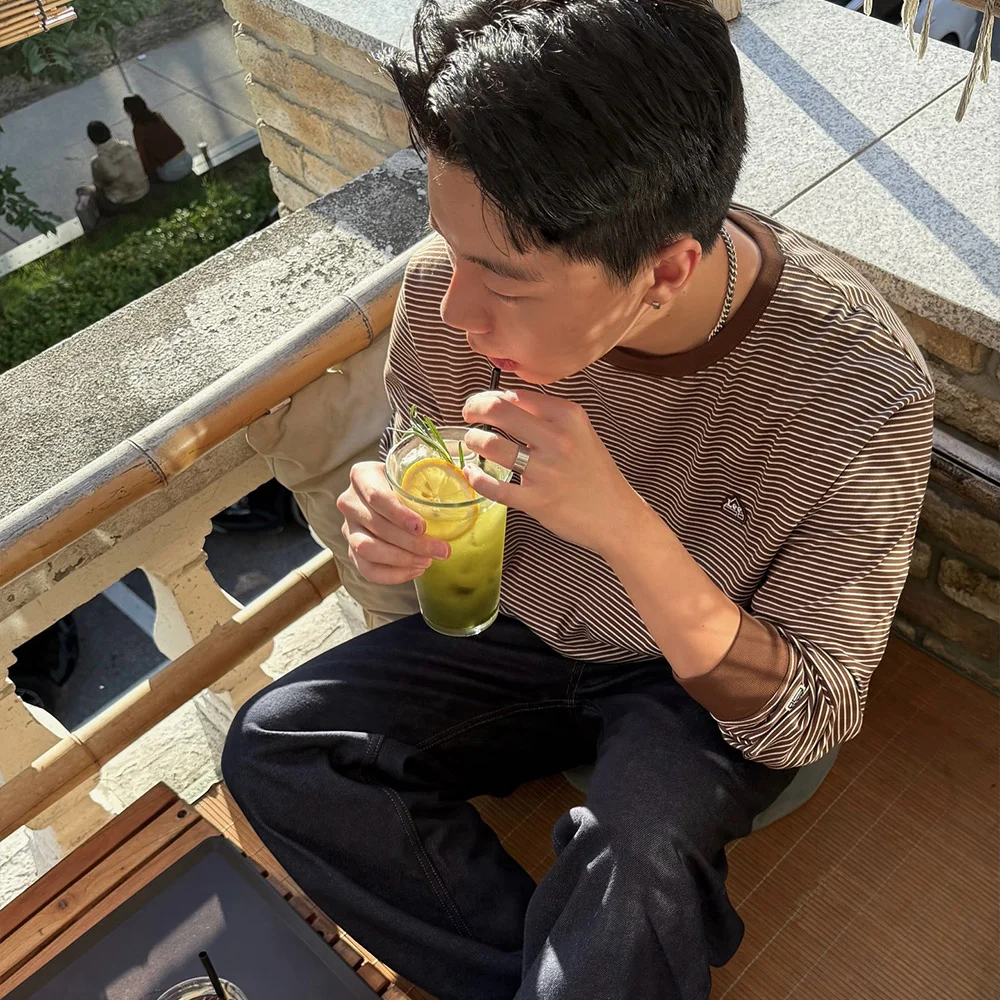 基本款 條紋 長袖 T恤 啡色