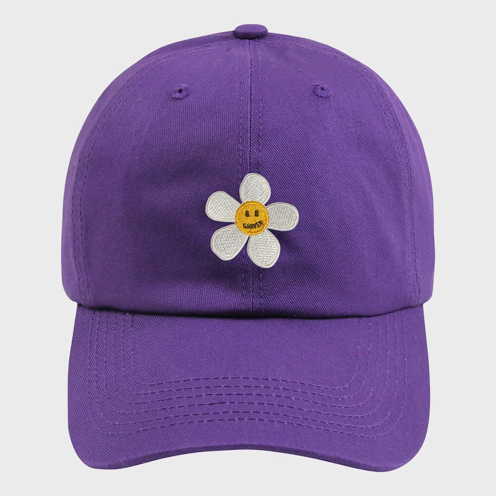 花朵圓點 刺繡 棒球帽_紫色
