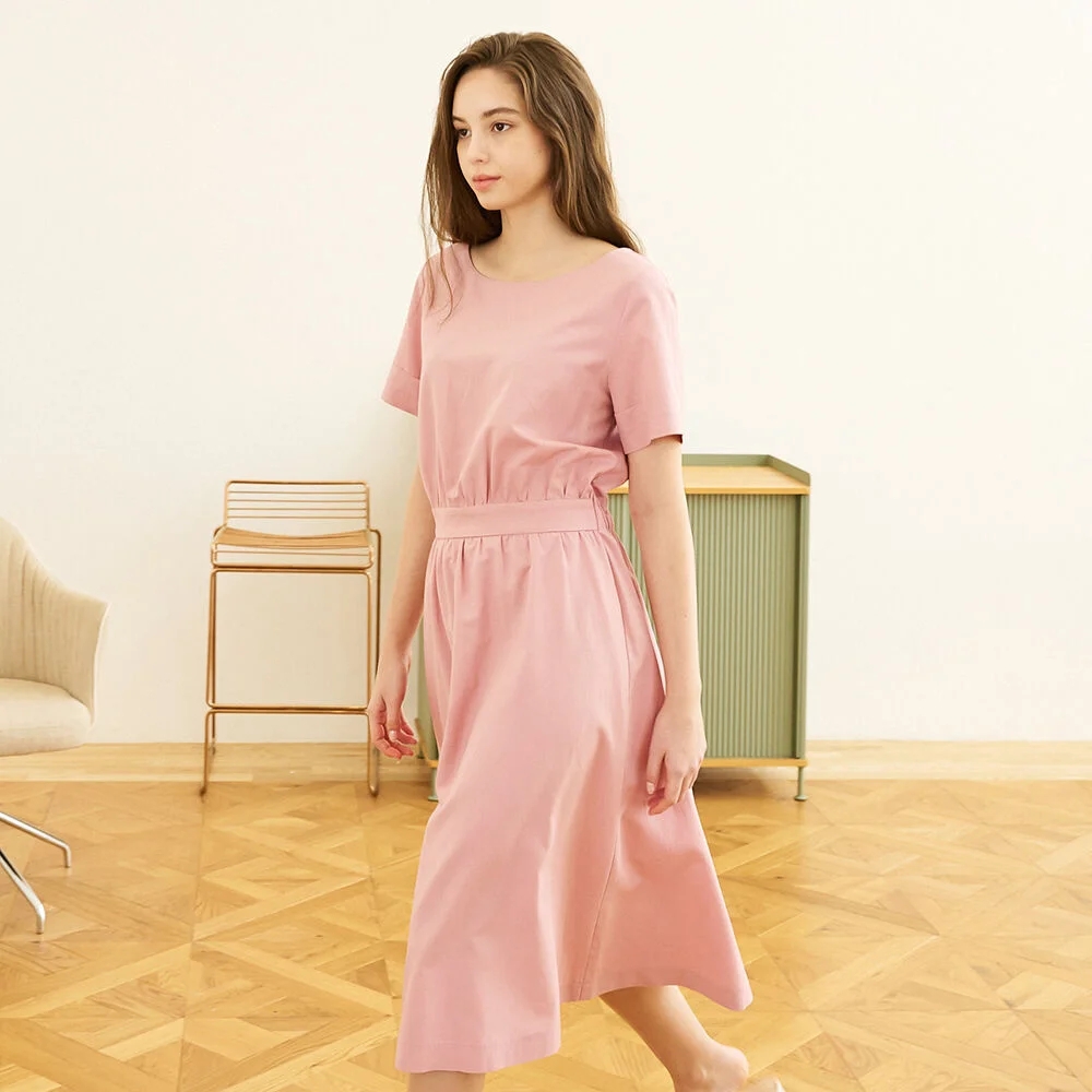 Linen Boat-neck Dress (4 color)