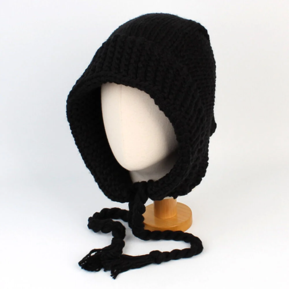 Rope Black Knit Bonnet Hat 針織軟帽