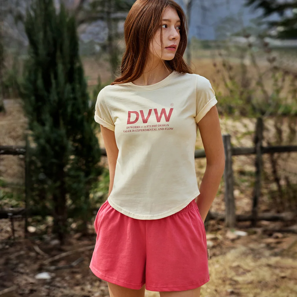 Pigment 鬆緊帶 短褲 DEVI-B0099-珊瑚紅