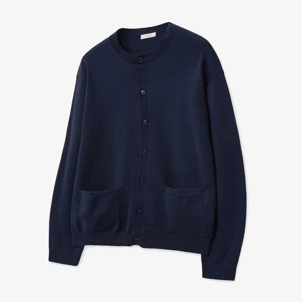 柔軟 圓領 基本款 開襟外套 (NAVY)