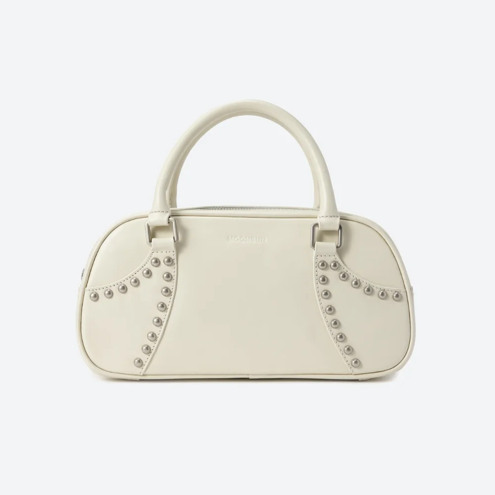 Studed Mini Bowling Bag / Cream