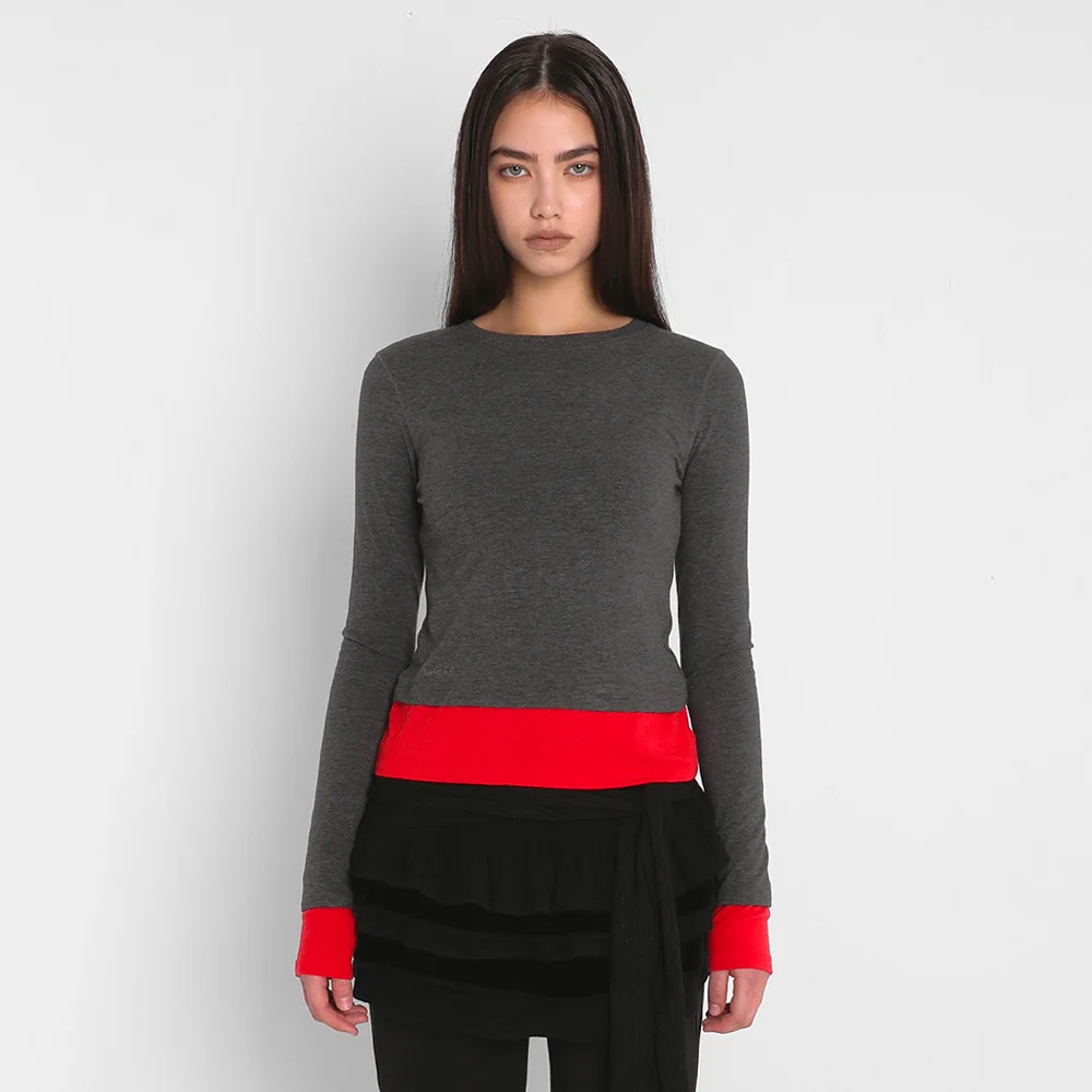 BASIC CONTRAST T-SHIRT_CHARCOAL / RED