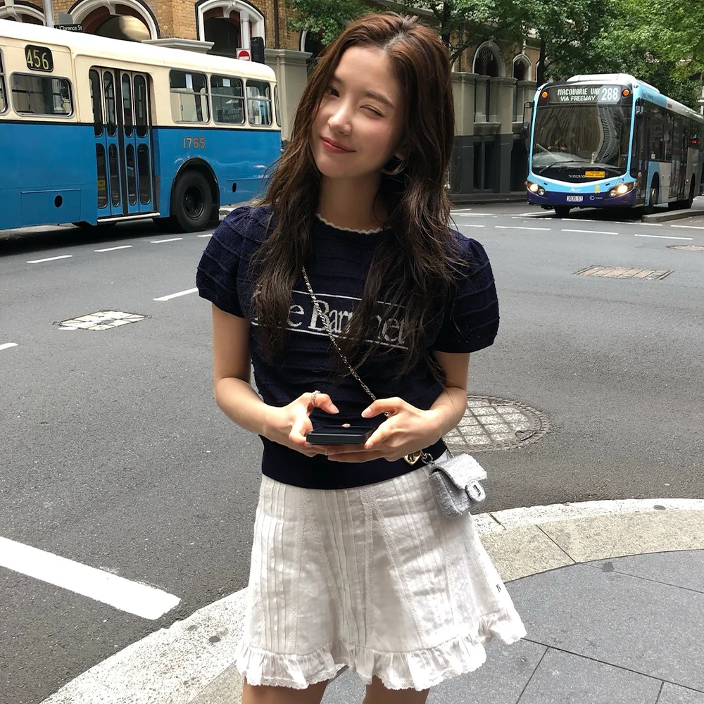 Helen Logo Jacquard Knit Top_Navy