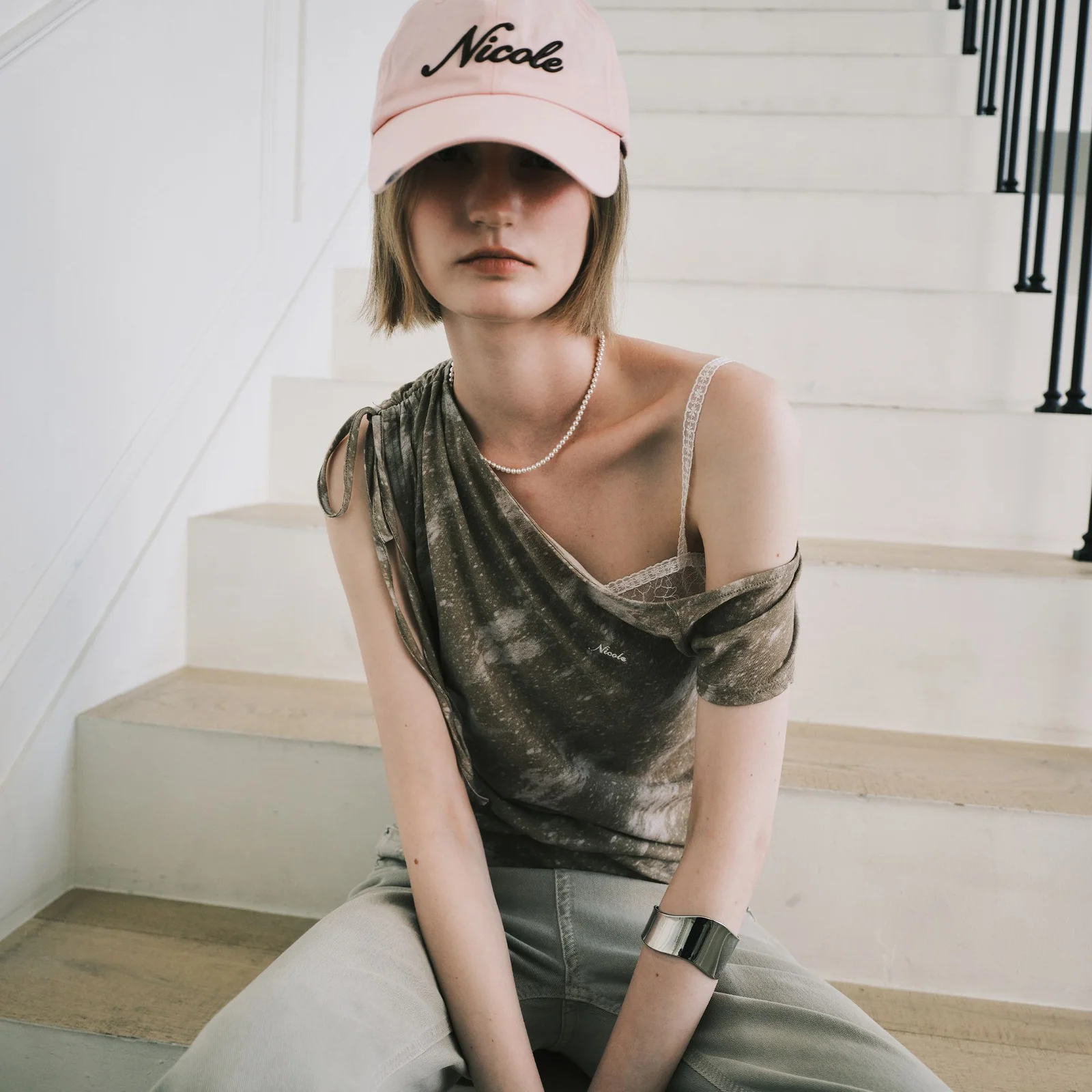 MARBLE DRAPE SHIRRING TOP_BROWN