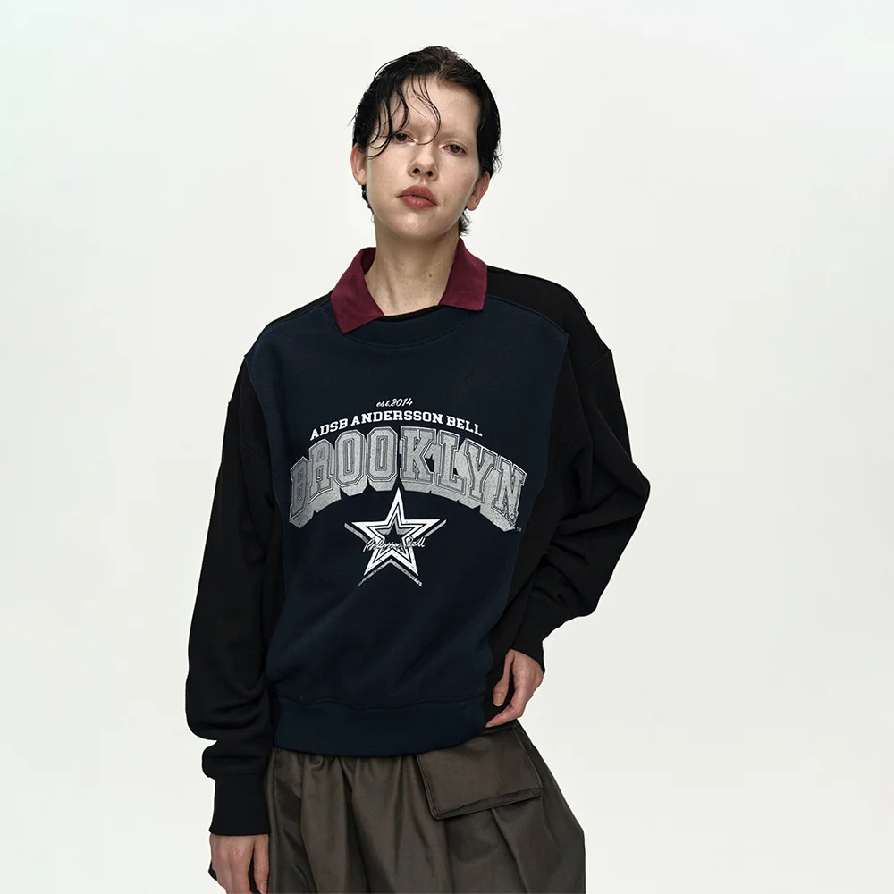 UNISEX ARCH LOGO LAYERED SWEATSHIRT atb1426u(BLACK/NAVY)