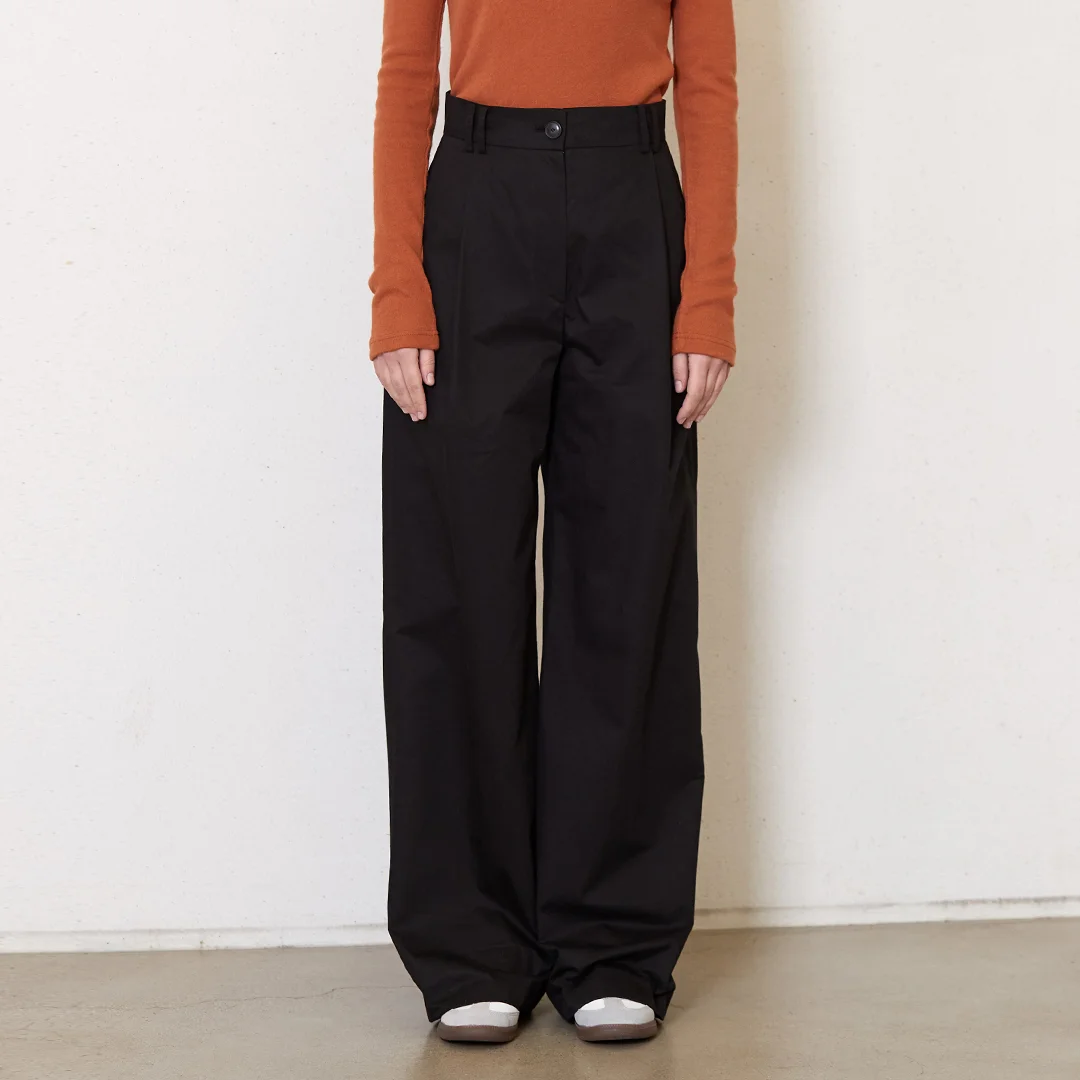 side tuck cotton pants_black