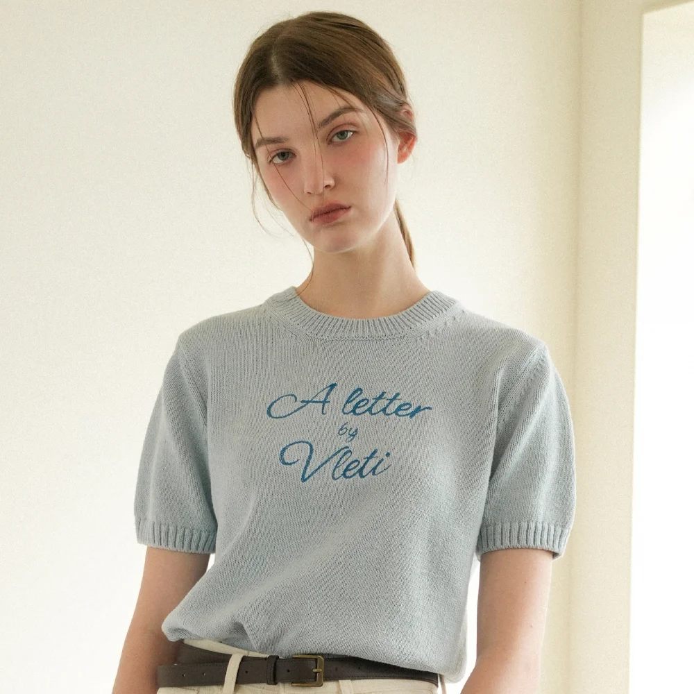 Lettering Cotton Round Half Knit (sora)