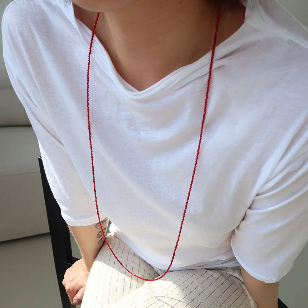 Red Crystal Tiny Beads Opera Necklace