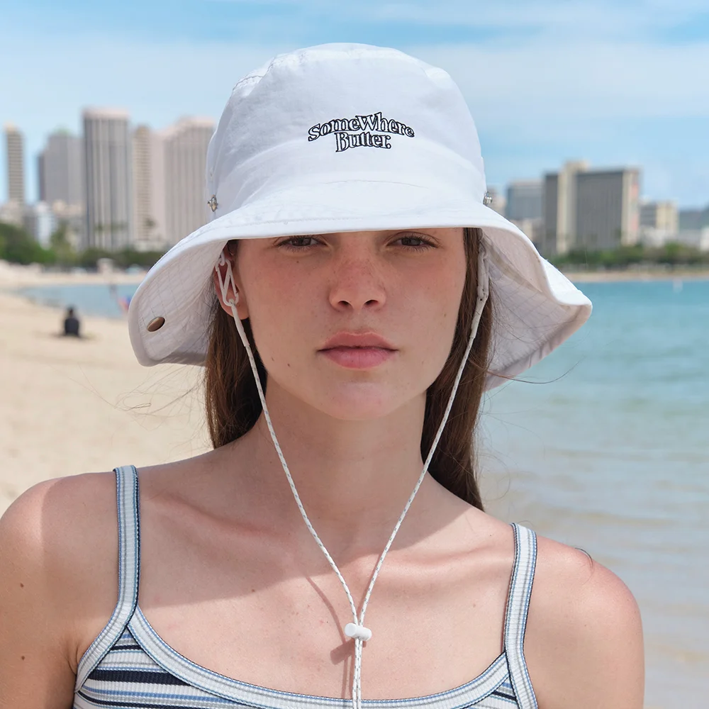 Nylon Wave Logo Safari Hat - White