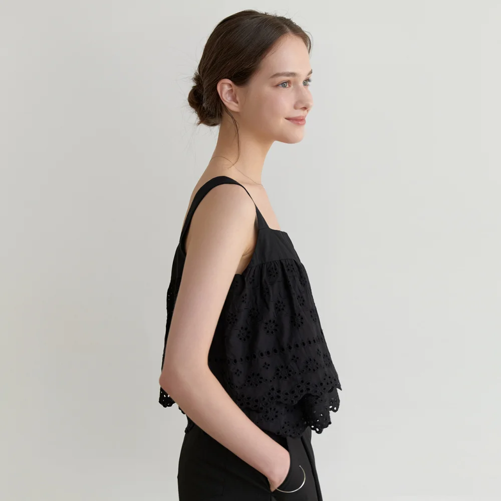 Trimming lace blouse (black)