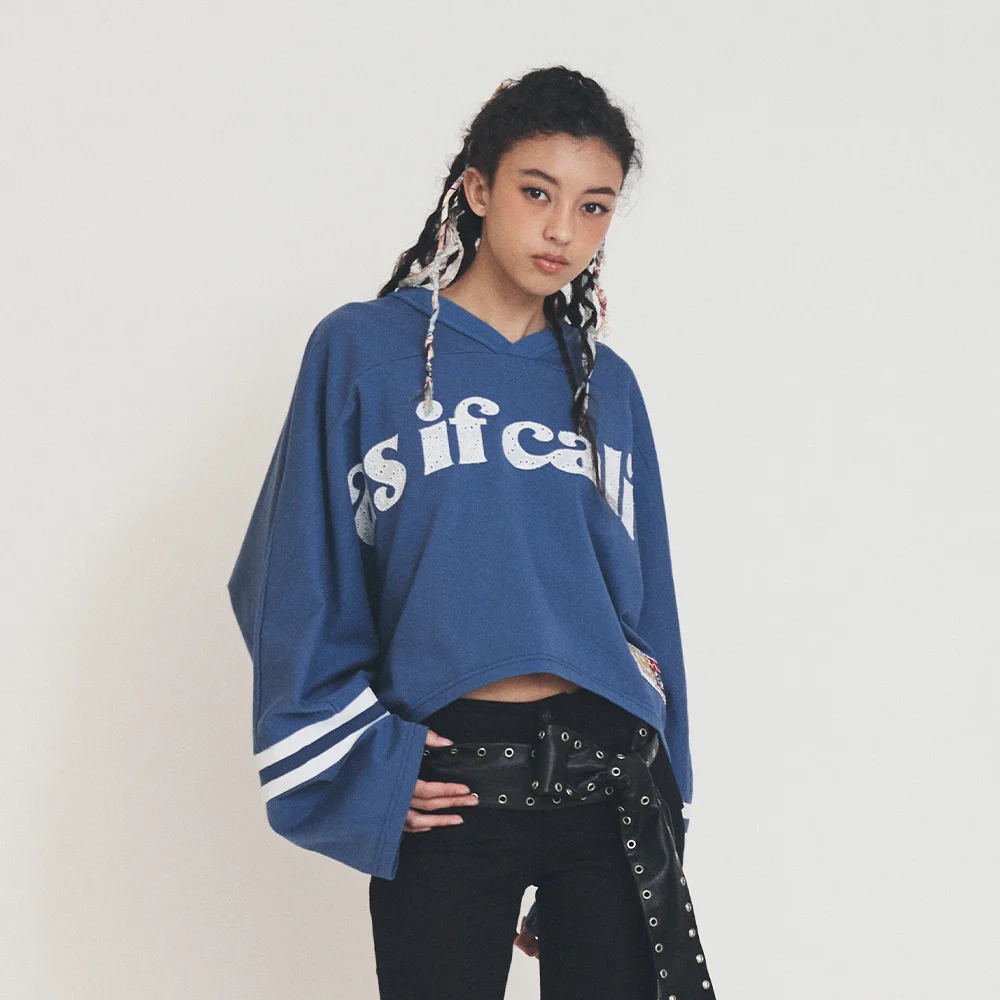 V-NECK LOGO CROP LONG SLEEVE BLUE