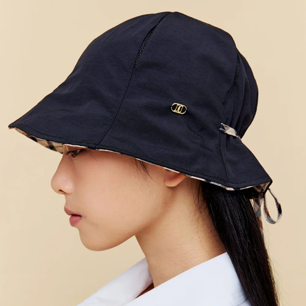 DAKS WOMEN'S ACCESSORIES 開衩細節 格紋織帶 黑色 漁夫帽 DCHE6E232BK
