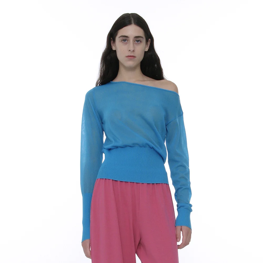 PWC UNBALANCED SHEER KNIT TOP_7COLOR