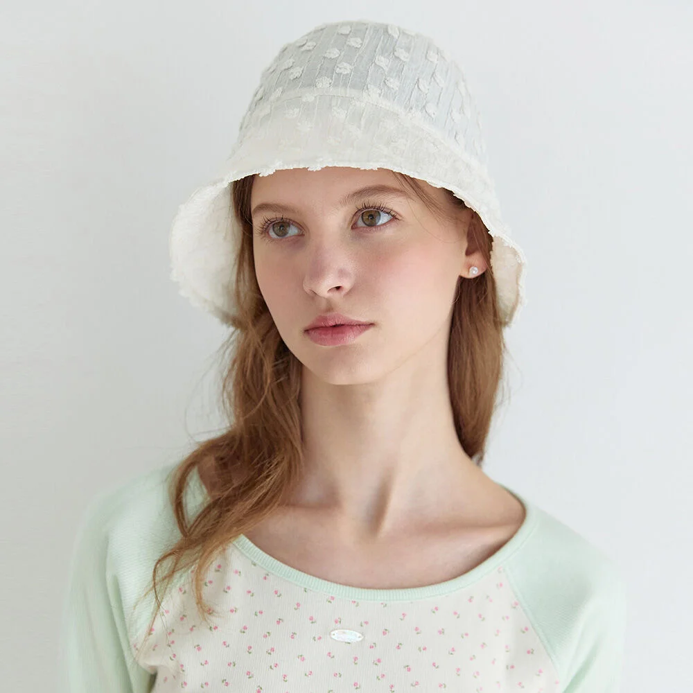 花卉 提花 Bonnet Hat - Ivory
