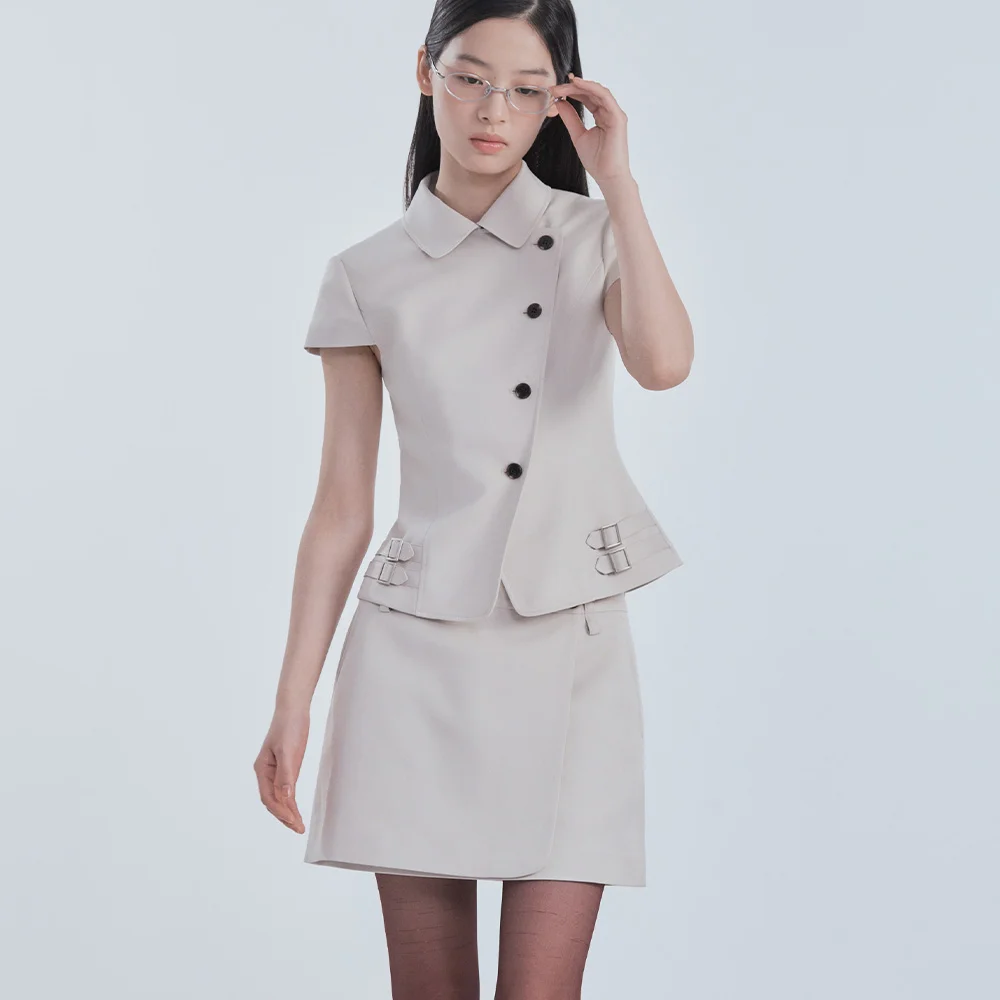Bella Double Button Wrap Skirt - Beige
