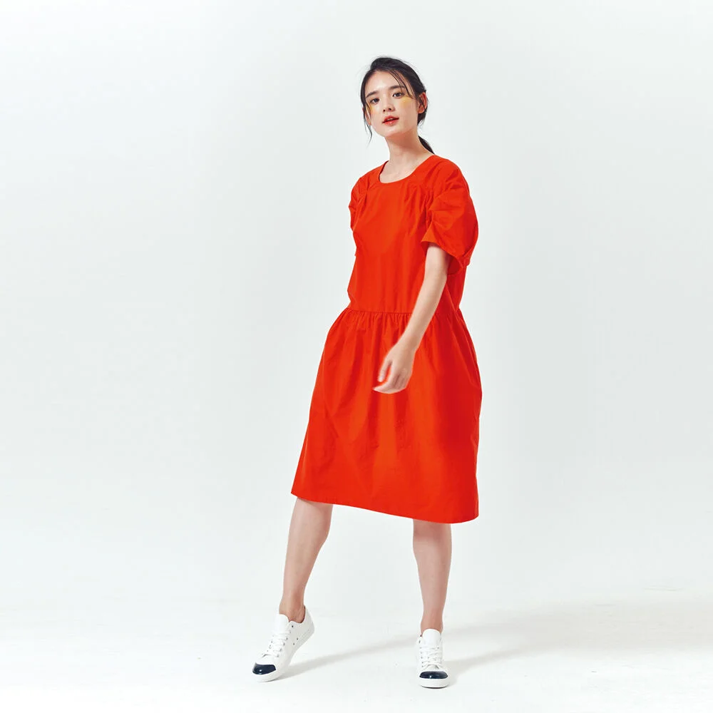 Bar tack draping dress-R