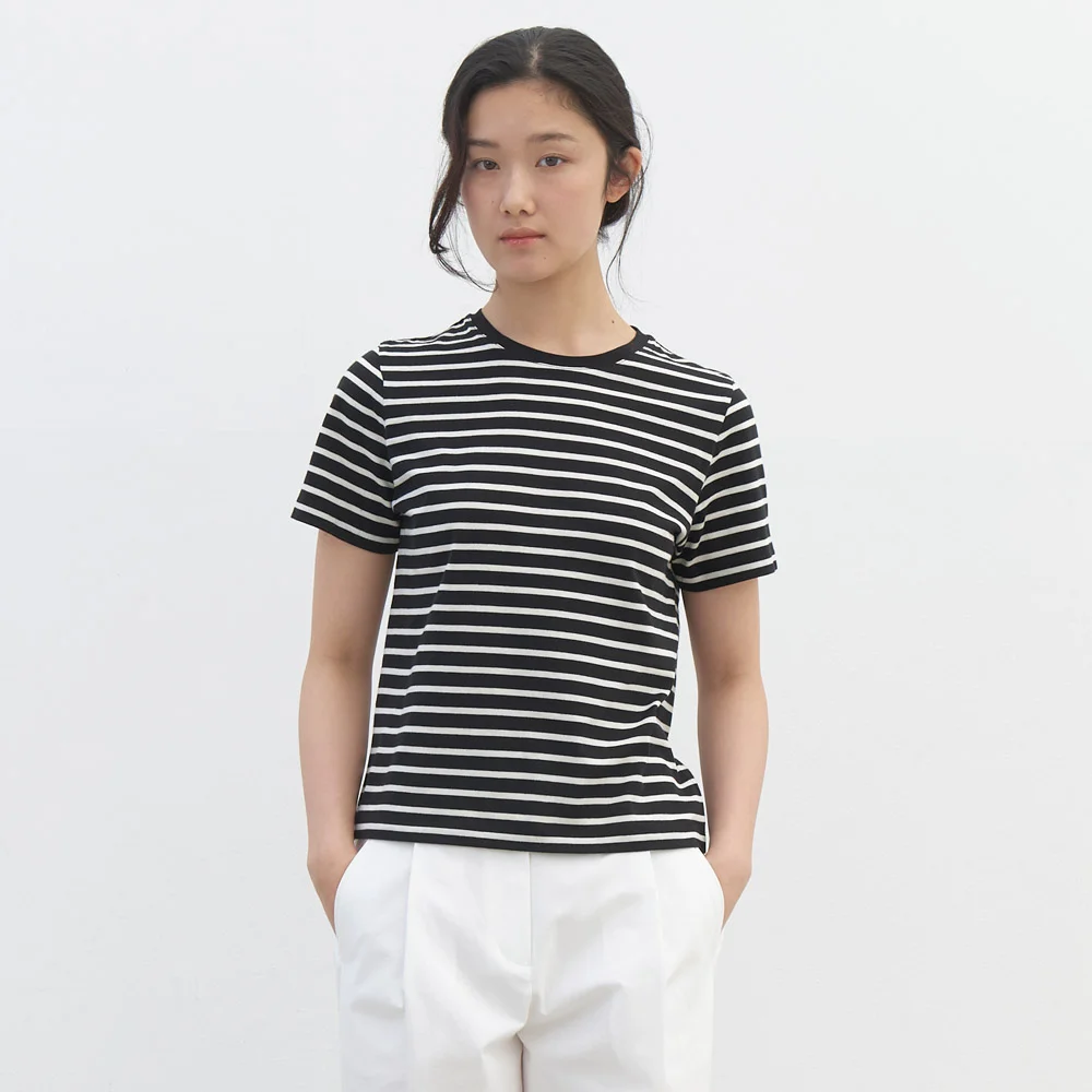 stripe cotton t-shirt-black