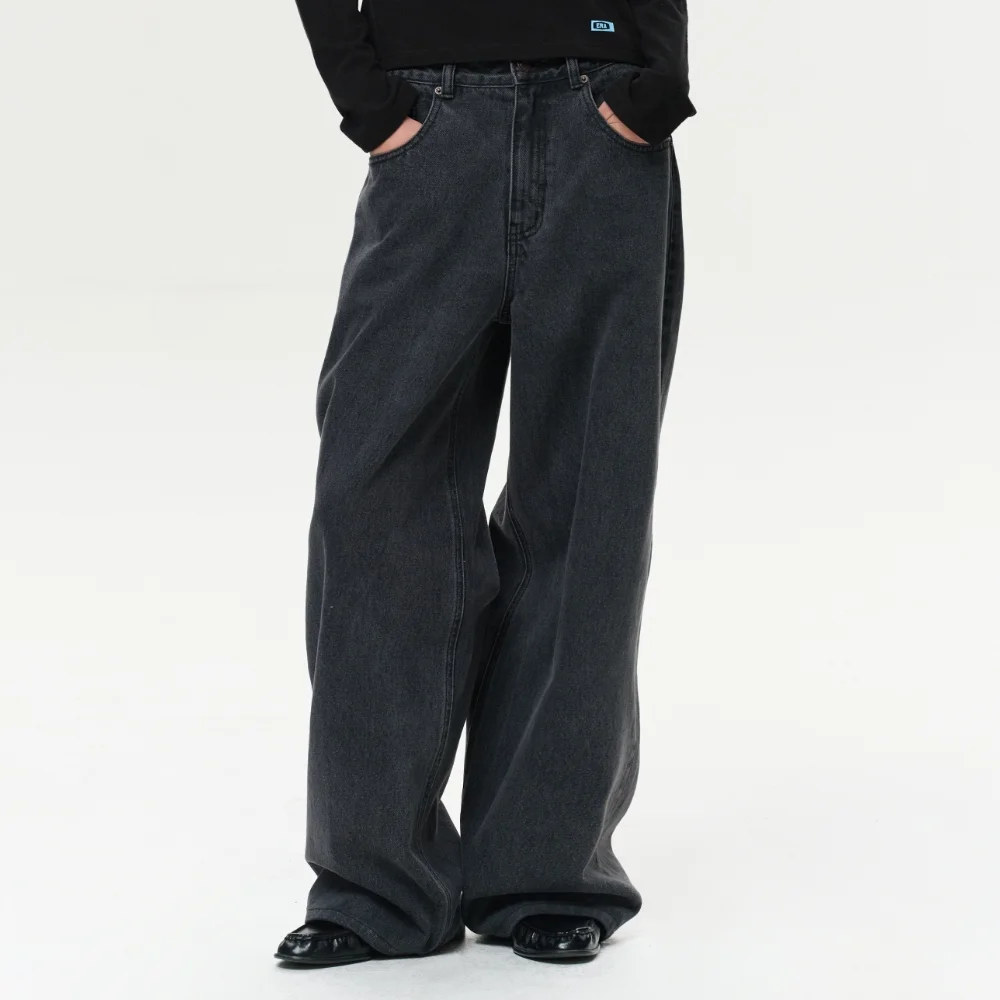 WOMEN ERA WIDE FIT DENIM PANTS - DARK GRAY
