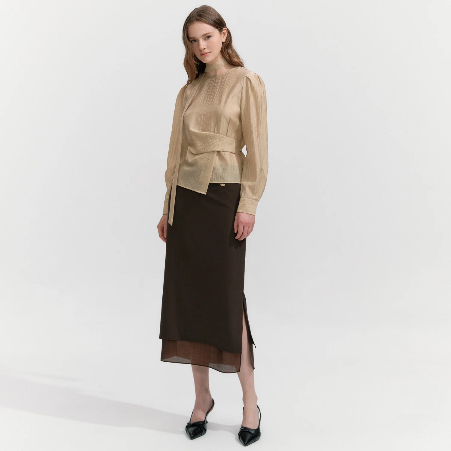 See-through Layered Skirt CHOCO BROWN