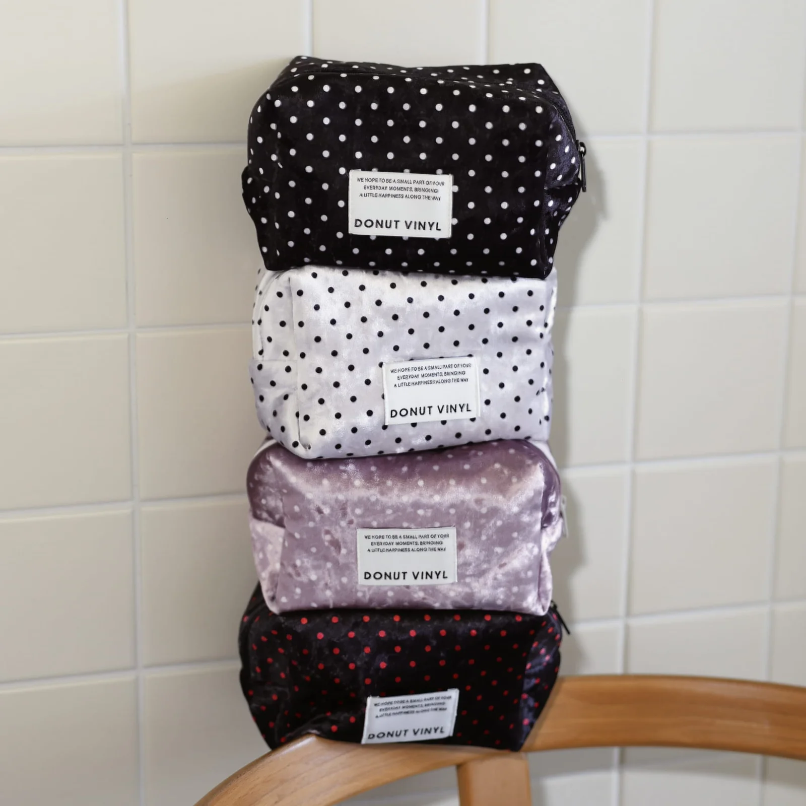 dot velvet cube pouch (4colors)