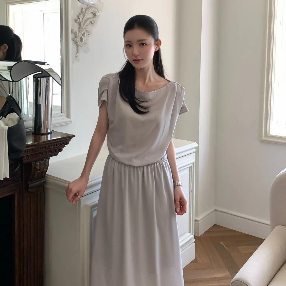 Gathered Waist Dress (Light Gray)
