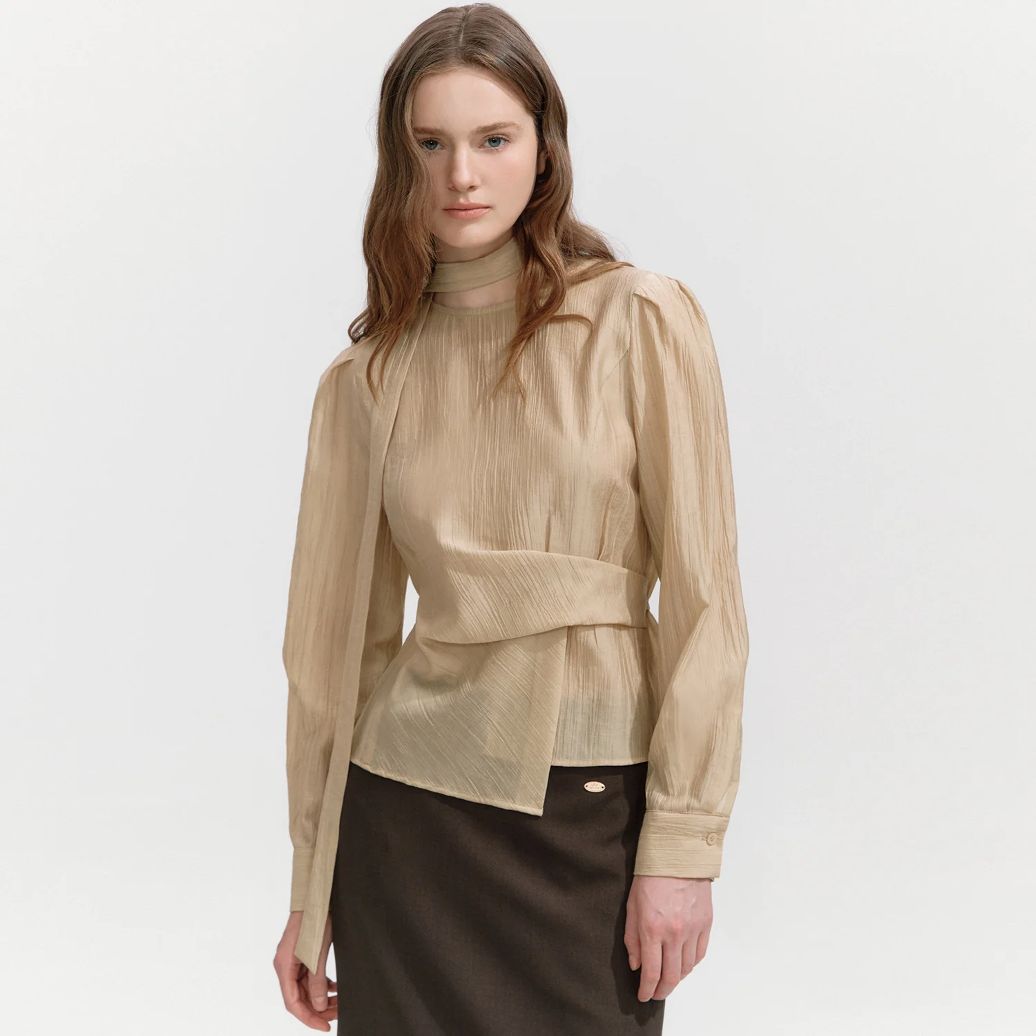Waist Tuck-decorative Blouse MUSTARD