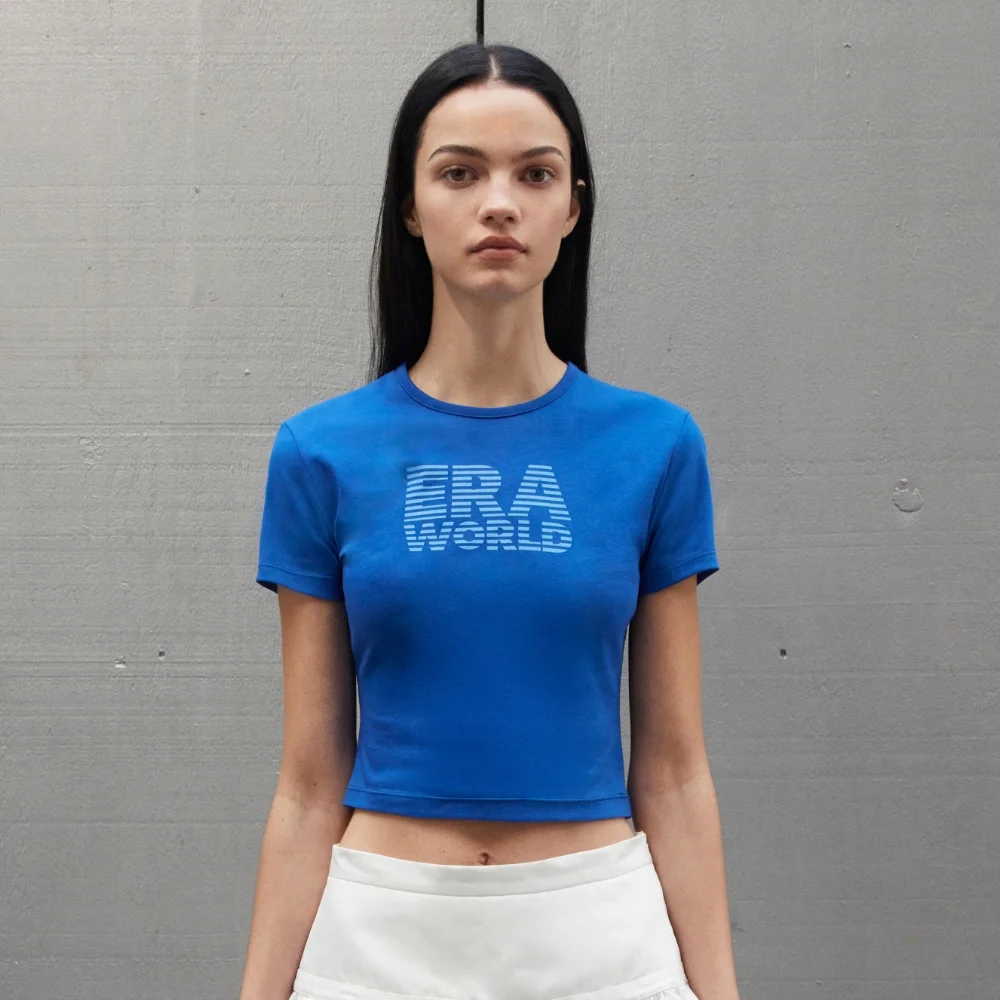 WOMEN ERA WORLD SLIM CROPPED T - DEEP BLUE