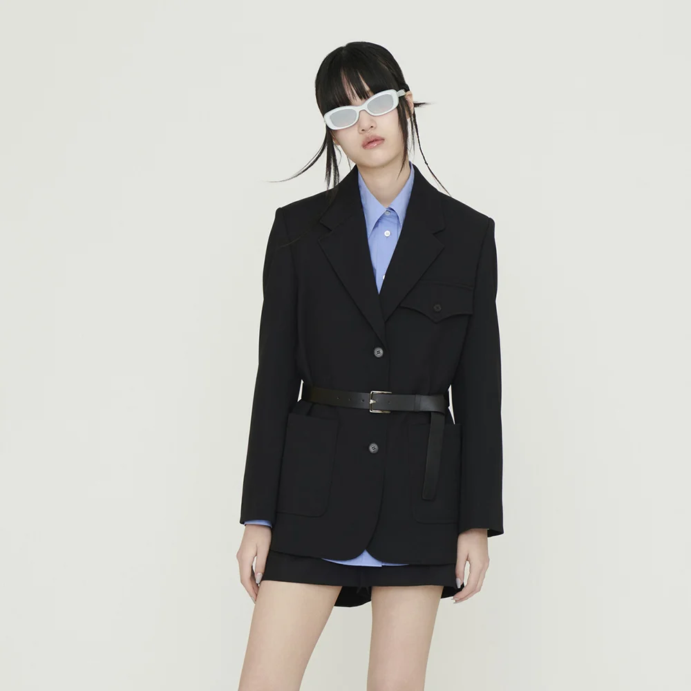 Back Slit Option Belt Single Jacket (black)_LFJAS25210BKX