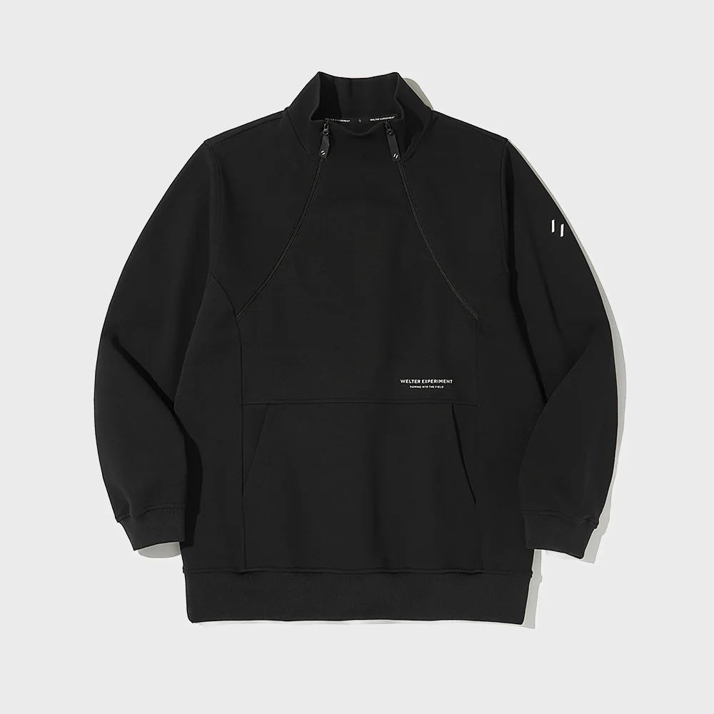 DOUBLE HALF ZIP SWEATSHIRT_BLACK_WOL090