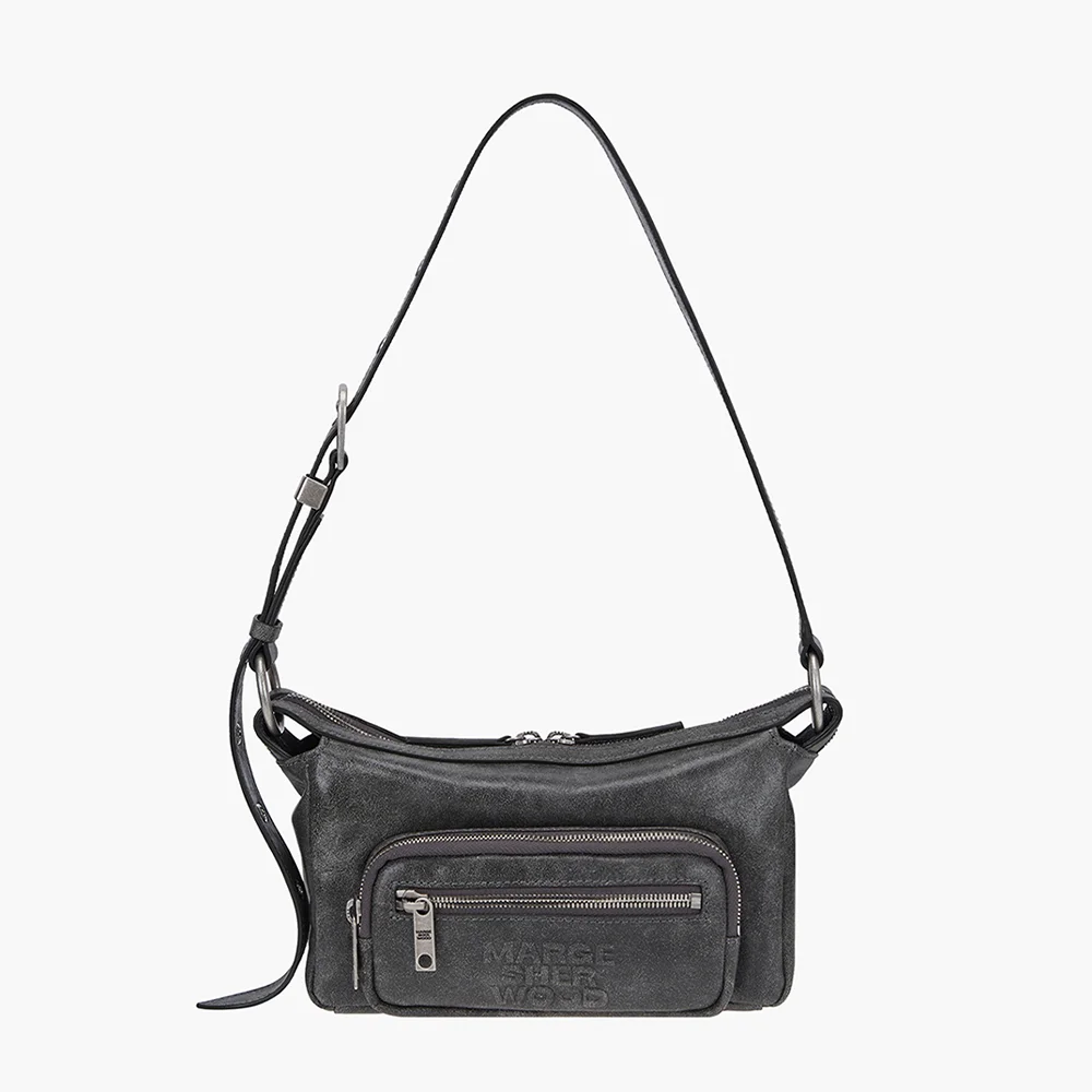 OUTPOCKET HOBO MINI_white+grey two-tone cracked