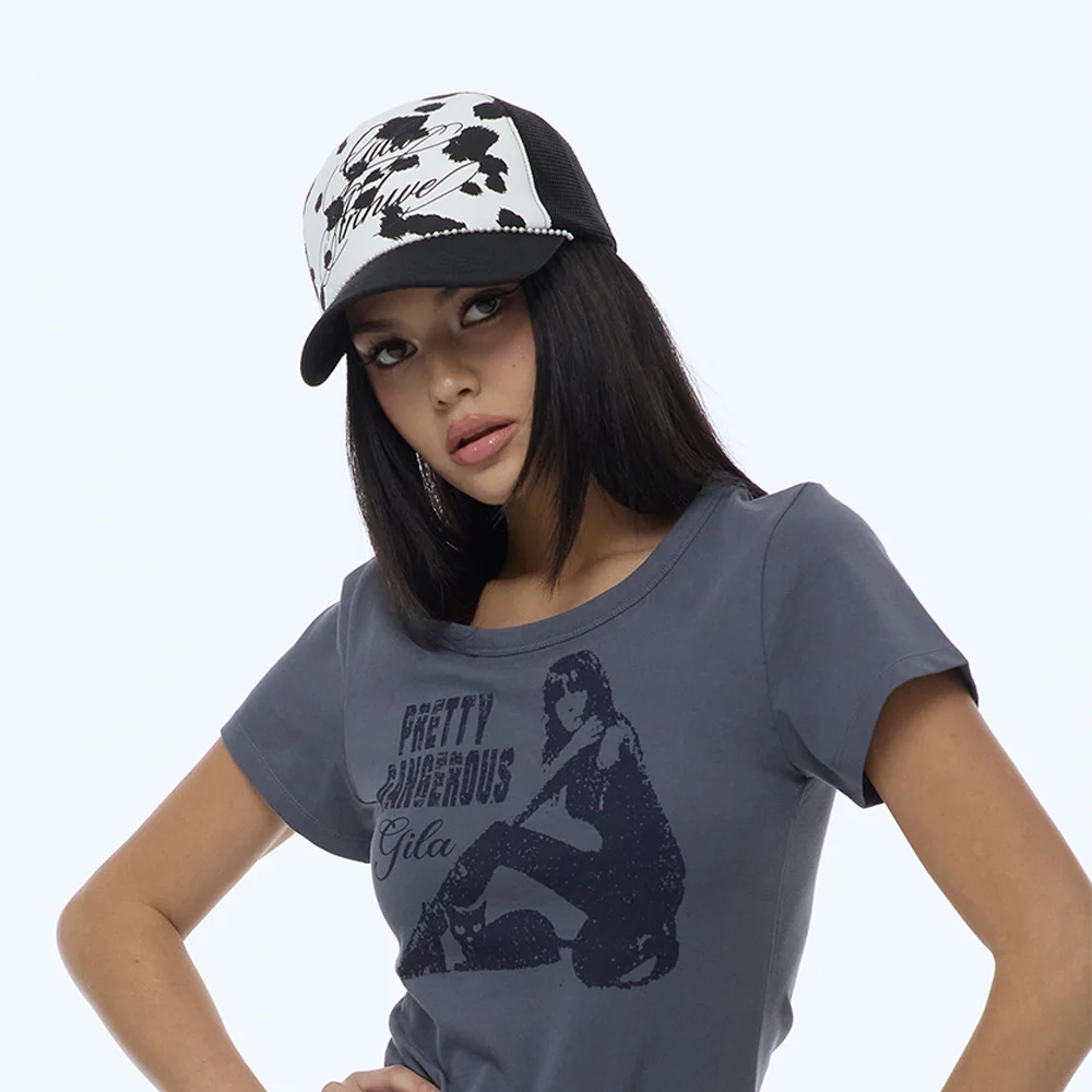 DALMATIAN PEARL CHAIN MESH CAP_BLACK