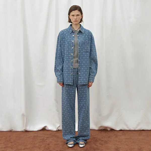 LEAF PATTERN SET-UP DENIM PANTS(PT-5597)