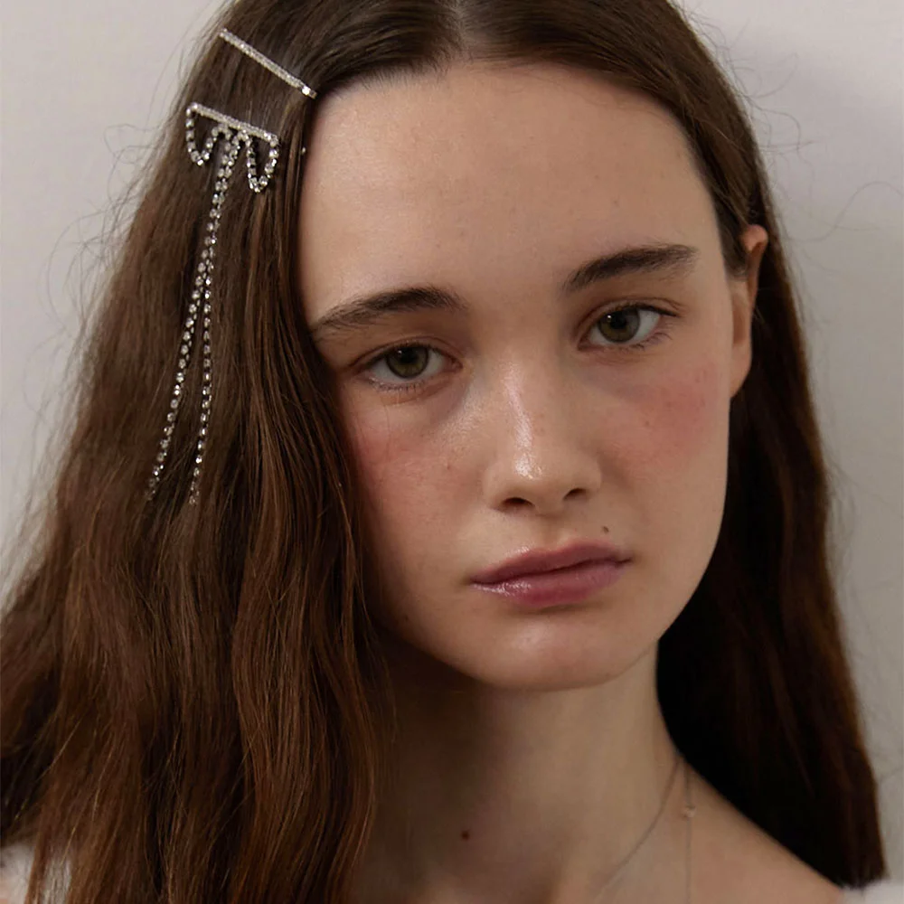 Cubic Long Ribbon Hair Pin (L244MHA010)
