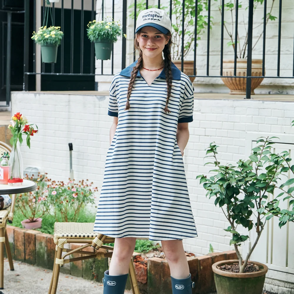 MET stripe collar summer dress navy