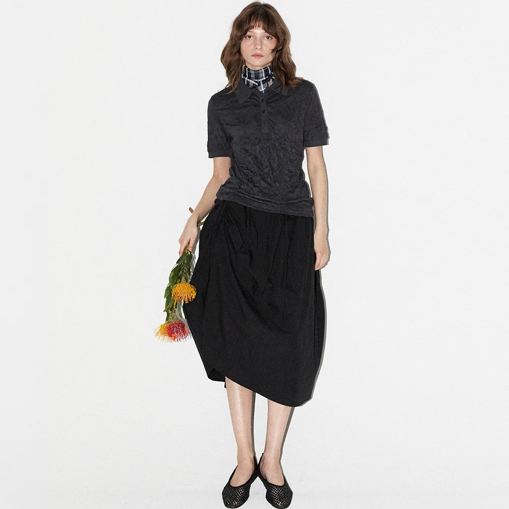 Unbalanced String Flare Skirt (Black)