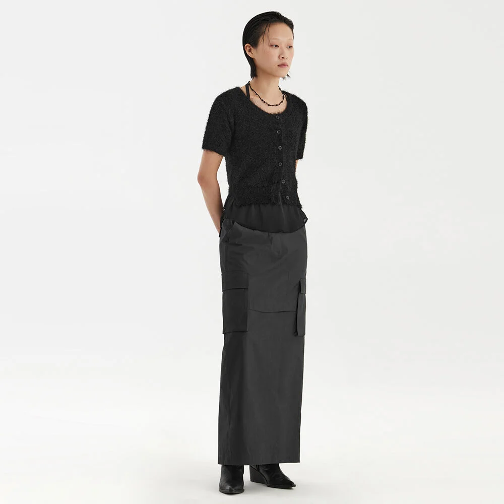 Scoop-Neck H/S Knit Cardigan - Black