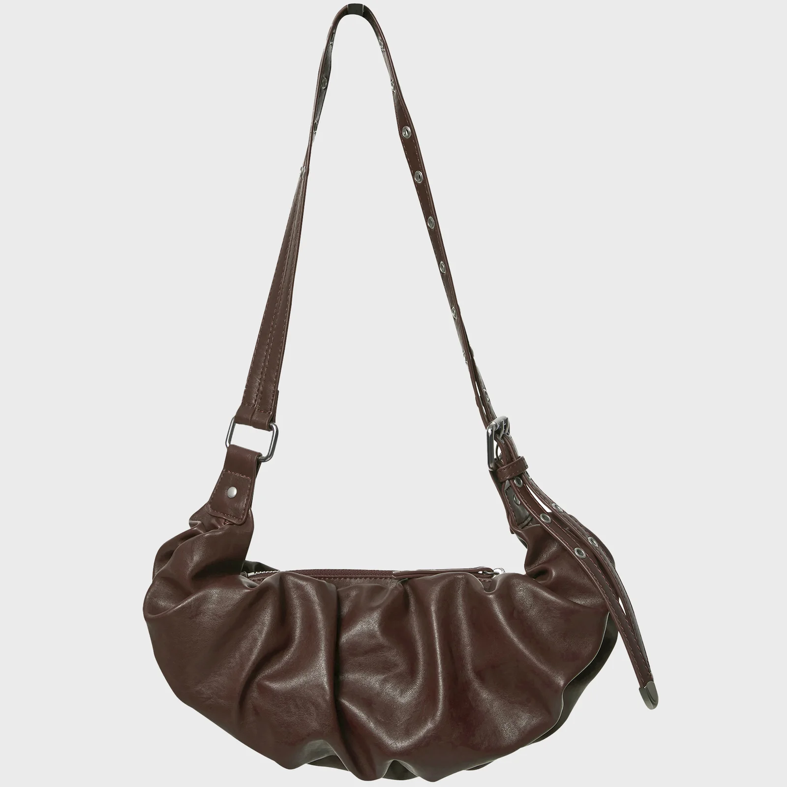 Draped Leather Bag (FL-745_Brown)