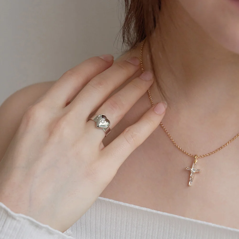 Cross Necklace & Heart Ring - Set