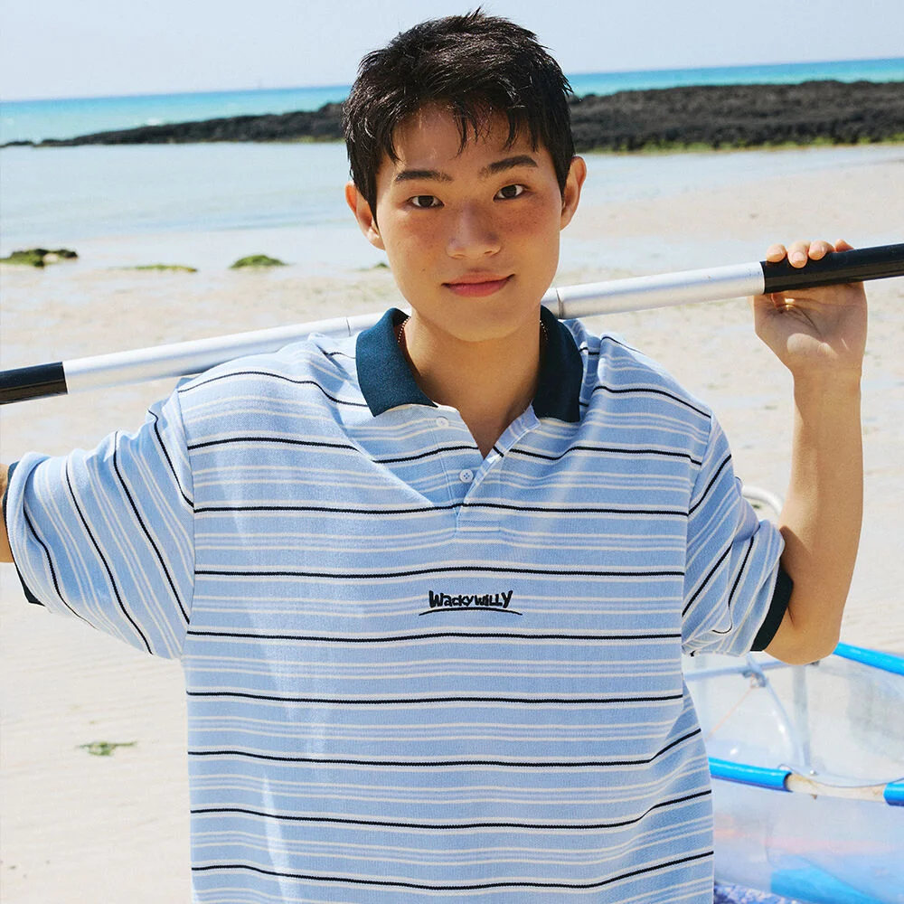 Waki Willy 條紋 Polo T恤 藍色