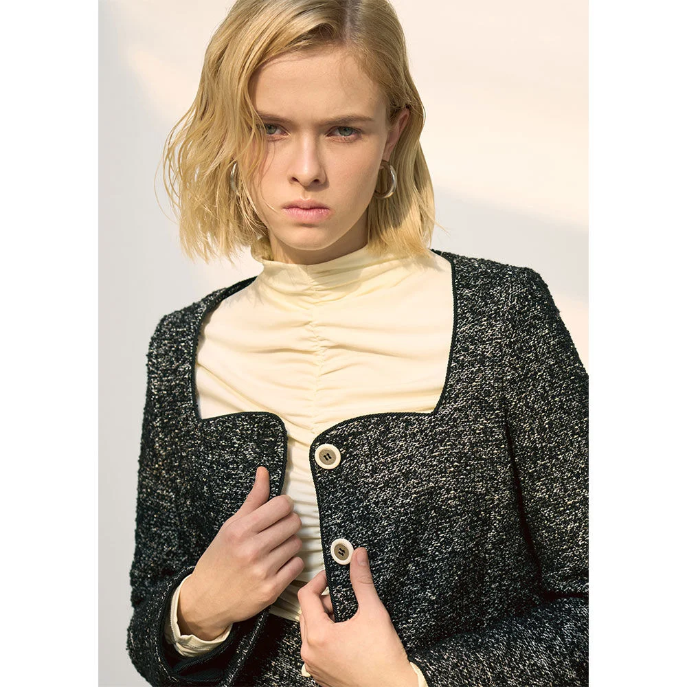 Alpaca Tweed Short Jacket _ Black & White
