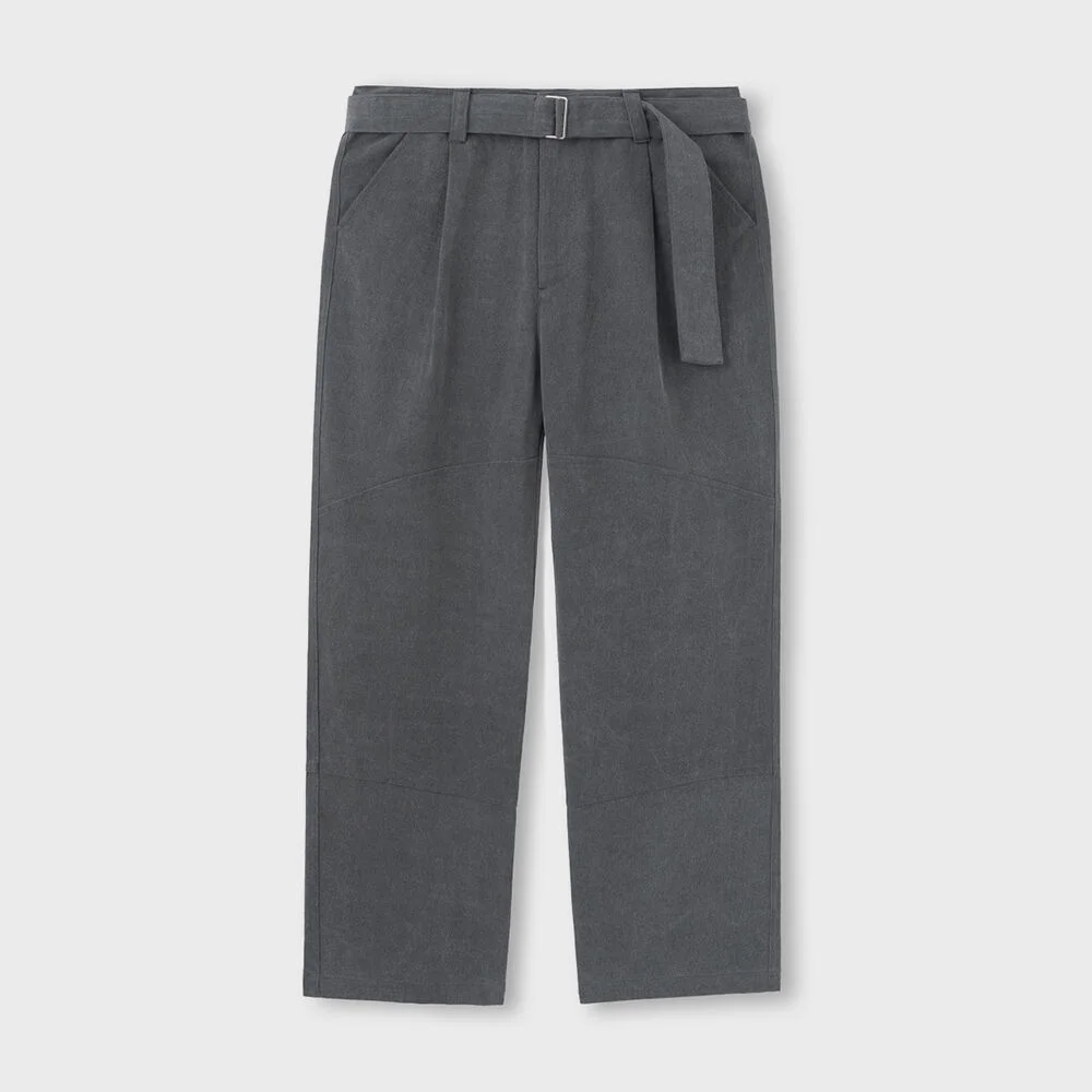 ONE TUCK WASHED BELTED PANTS CHARCOAL