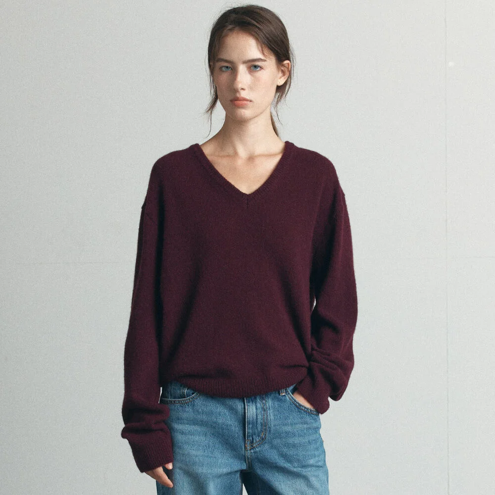 Loose fit V-neck knit _Burgundy