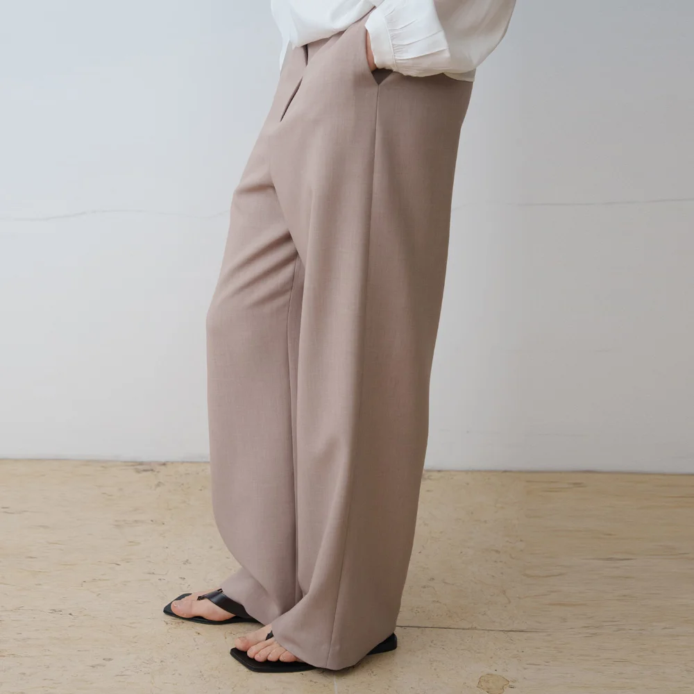 SIGNATURE STITCH WIDE SLACKS_BEIGE