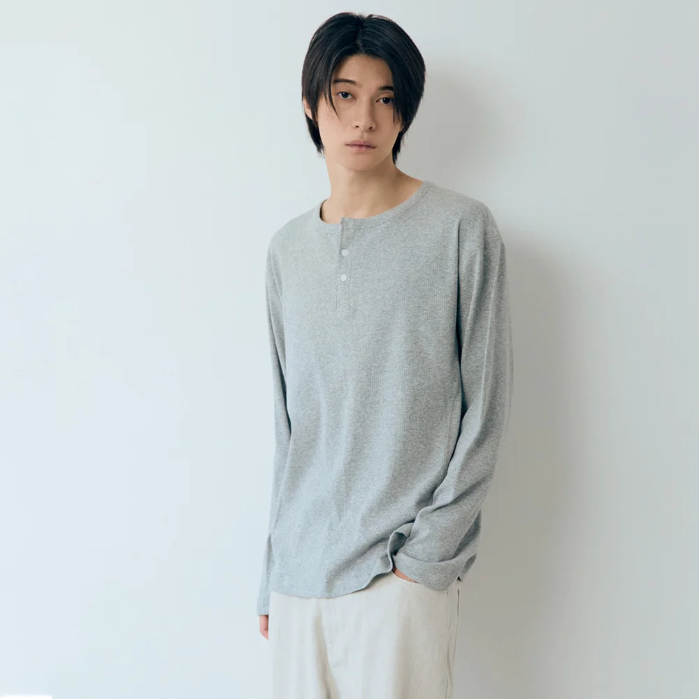 羅紋 亨利領 T恤 Melange Gray