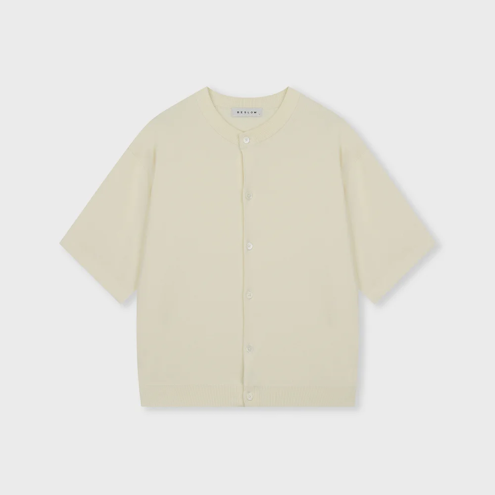FINE KNIT HALF SLEEVE CARDIGAN IVORY