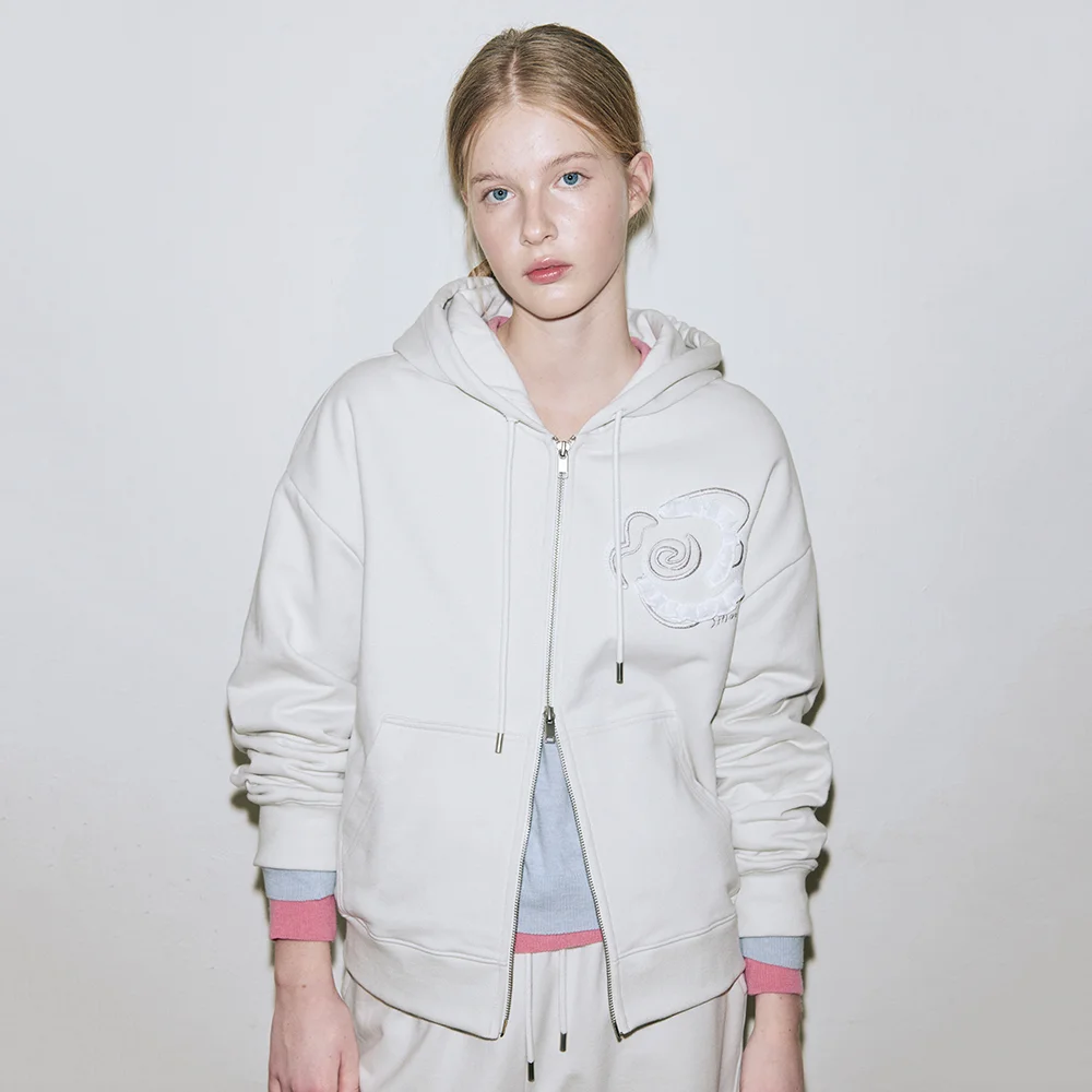 Rose Stamp Hooded Zip-Up (Ivory)